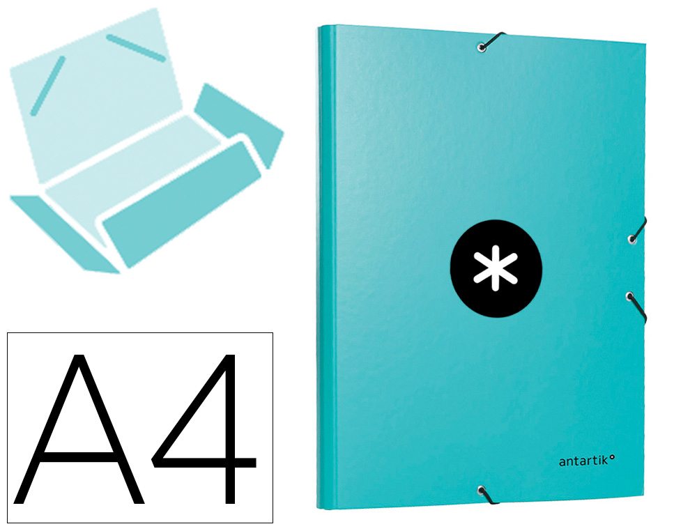 CARPETA ANTARTIK GOMAS TRES SOLAPAS CARTON FORRADO A4 COLOR MENTA